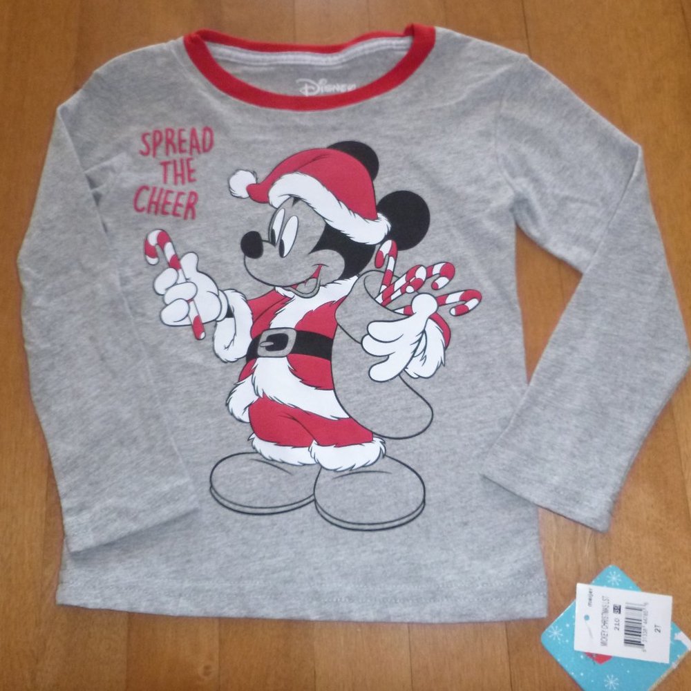 Toddler Boys Girls MICKEY MOUSE Christmas T-Shirt- 2T 3T 4T 5T NWT Disney Cheer